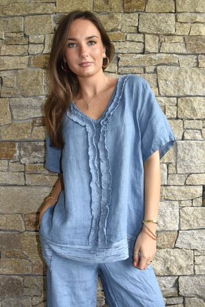 Benji Linen Wave Y Tee Denim